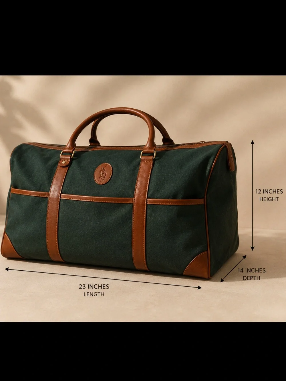 Ralph Lauren Forest Green Duffel with Brown Leather Trim